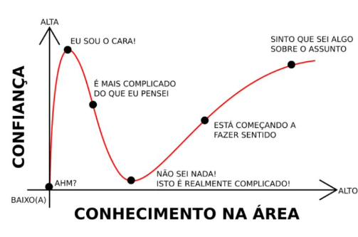Gráfico do efeito Dunning-Kruger relacionando confiança e conhecimento na área
